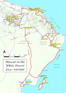 Map of the tour Muscat to the White Desert - 4x4+ variant