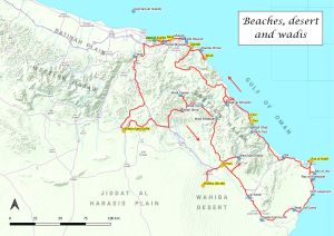 Map of the tour Beaches, desert and wadis