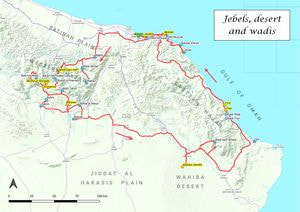 Map of the tour Jebels, desert and wadis